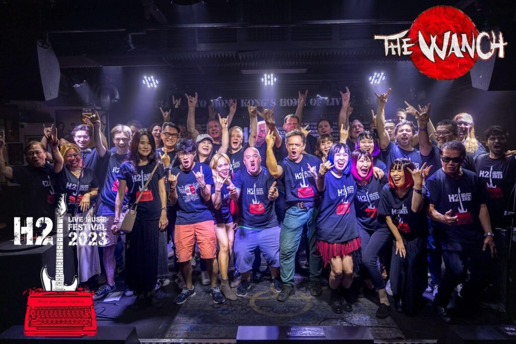 Group photo of participating musicians at the 2023 H2 Music Festival in Hong Kong. Phnom Penh musician Gone Marshall (front, right center), flew in from Cambodia thanks to Cathay Pacific | gonemarshall.camerado.com